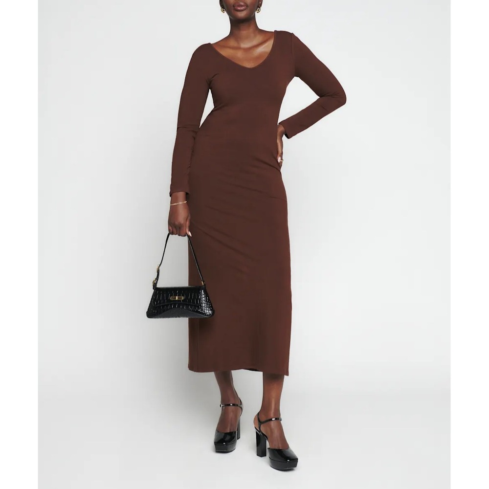Reformation Maxi Dress XS Brown Long Sleeve Organic Cotton Capsule Minimalist
